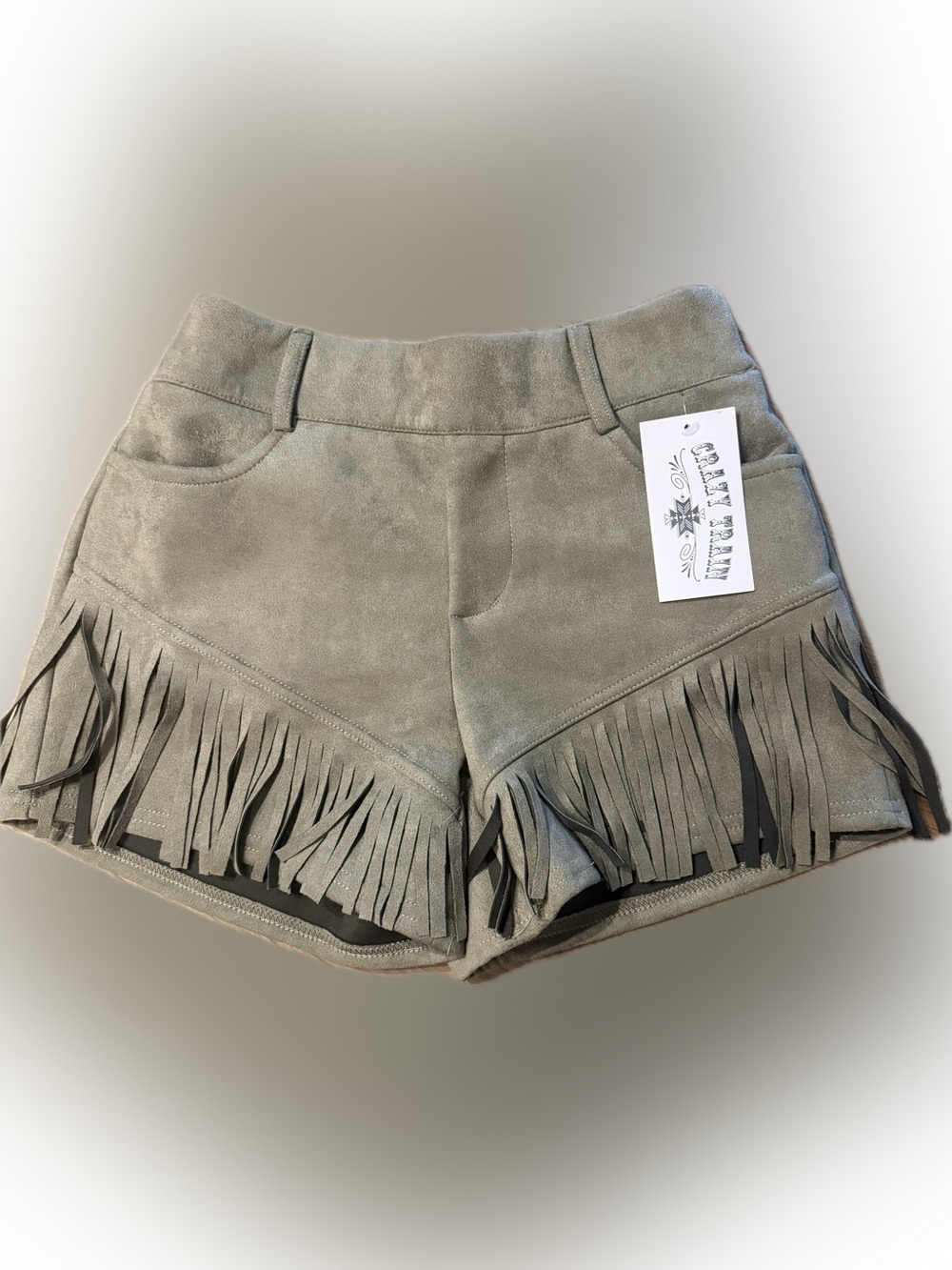 Crazy Train Olive Green Suede Fringe Shorts